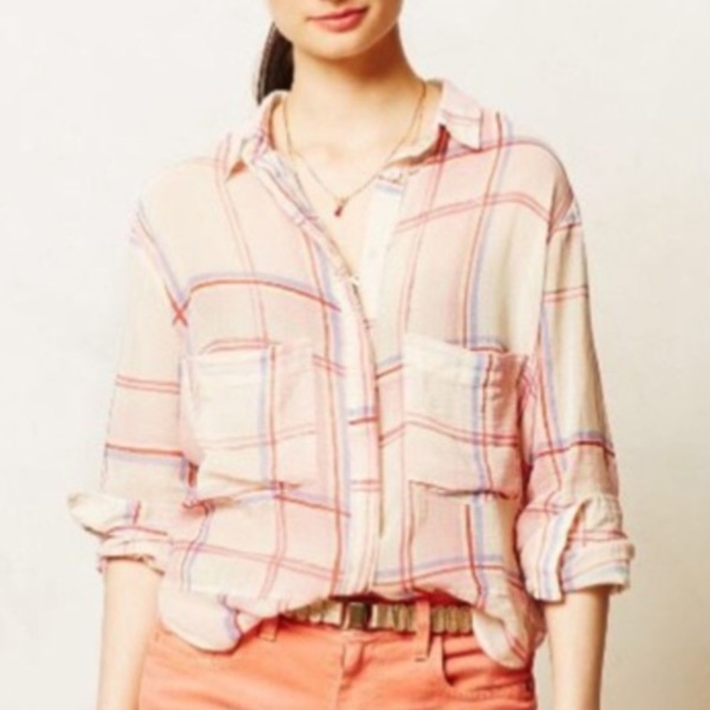 Anthro Holding Horses Pink Button Down